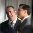 Leonardo DiCaprio et Jean Dujardin sur le tournage de The Wolf of Wall Street à New York le 27 novembre 2012.