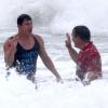 Channing Tatum et Jonah Hill sur le tournage du film "22 Jump Street" sur la plage a Puerto Rico, le 11 decembre 2013.