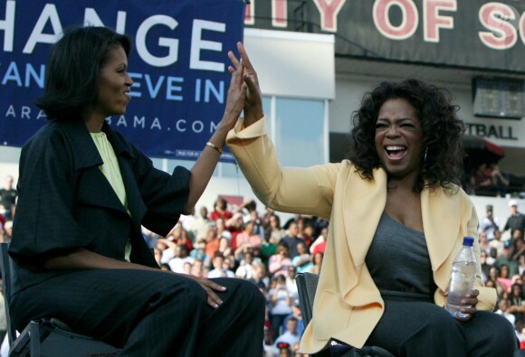 Michelle Obama et Oprah Winfrey à Columbia, le 9 décembre 2007.