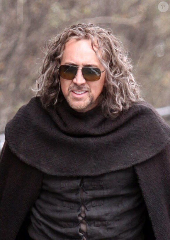 Nicolas Cage dans son costume de L'Apprenti sorcier à New York sur le tournage le 2 mars 2010