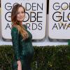 Olivia Wilde enceinte et habillée d'une robe Gucci aux Golden Globe Awards à Beverly Hills, Los Angeles, le 12 janvier 2014.