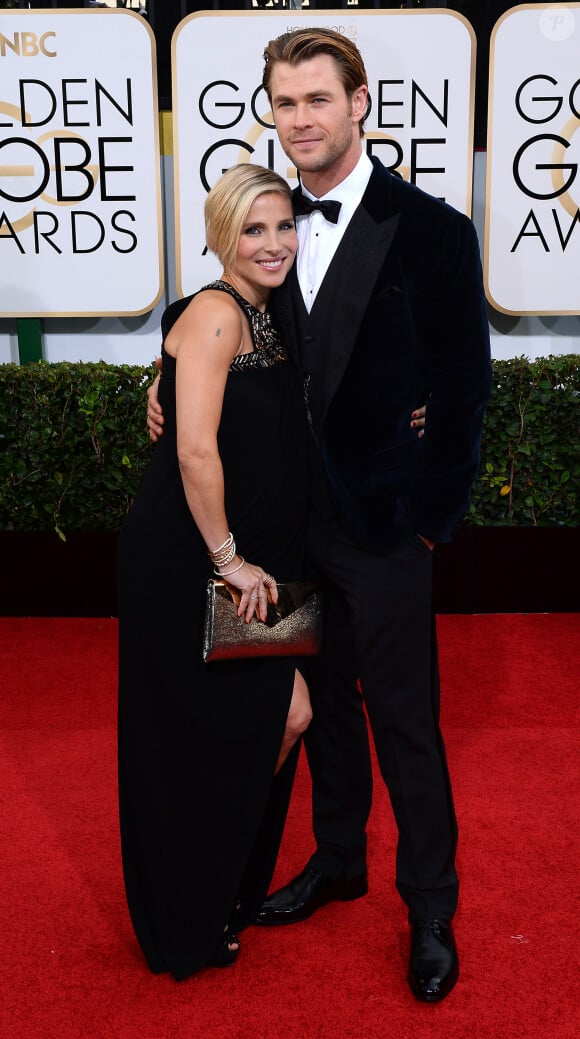 Chris Hemsworth (Dolce & Gabbana) et sa femme enceinte Elsa Pataky (Paule Ka), lors de la 71e cérémonie des Golden Globe Awards à Beverly Hills, le 12 janvier 2014.