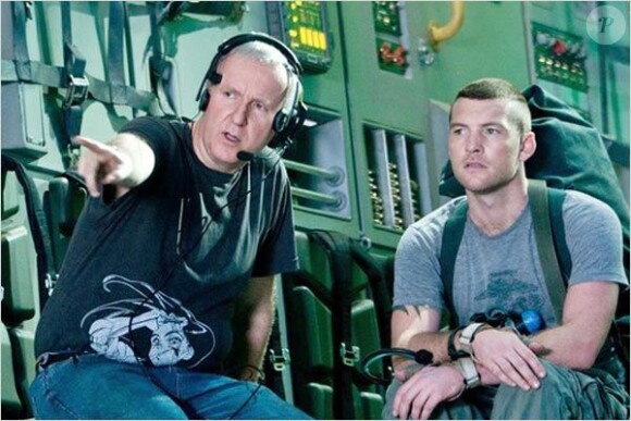 James Cameron et Sam Worthington sur le tournage d'Avatar.