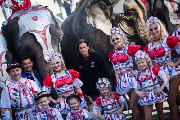 La princesse Stéphanie de Monaco lors de la présentation du 38e Festival International du Cirque de Monte-Carlo, le 15 janvier 2014, à la veille de l'ouverture de l'événement (16-26 janvier) sous le chapiteau Fontvieille.