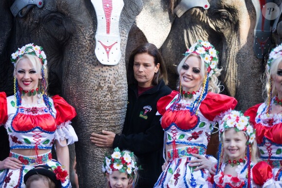 La princesse Stéphanie de Monaco lors de la présentation du 38e Festival International du Cirque de Monte-Carlo, le 15 janvier 2014, à la veille de l'ouverture de l'événement (16-26 janvier) sous le chapiteau Fontvieille.