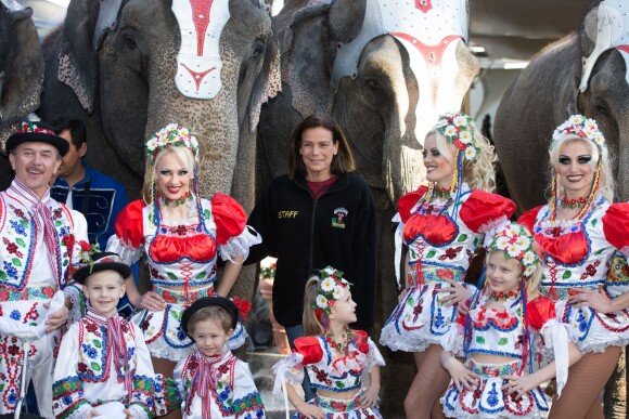 La princesse Stéphanie de Monaco lors de la présentation du 38e Festival International du Cirque de Monte-Carlo, le 15 janvier 2014, à la veille de l'ouverture de l'événement (16-26 janvier) sous le chapiteau Fontvieille.