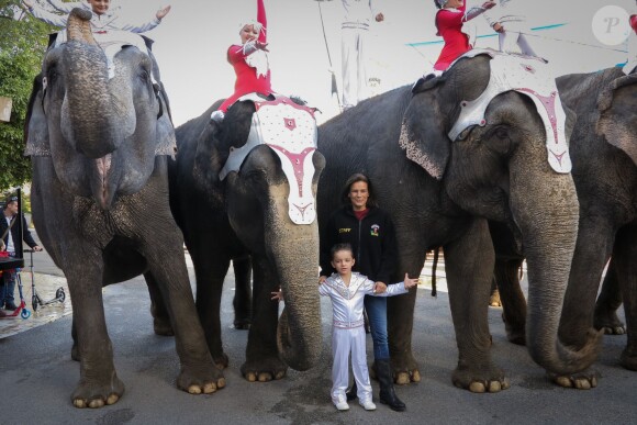 La princesse Stéphanie de Monaco lors de la présentation du 38e Festival International du Cirque de Monte-Carlo, le 15 janvier 2014, à la veille de l'ouverture de l'événement (16-26 janvier) sous le chapiteau Fontvieille.