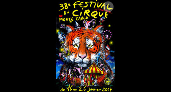Affiche du 38e Festival International du Cirque de Monte-Carlo, du 16 au 26 janvier 2014 sous la présidence de la princesse Stéphanie de Monaco