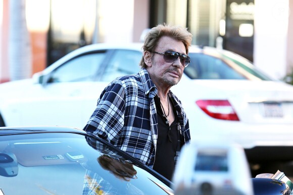 Johnny et Laeticia Hallyday se promenent a Los Angeles le 13 janvier 2014. Johnny et Laeticia ont deguste une glace avec leurs filles.  French singer Johnny Hallyday and his wife Laeticia sighting in Los Angeles on january 13, 2014.13/01/2014 - Los Angeles