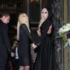 Lady Gaga et Donatella Versace à l'entrée de la Chambre de Commerce et d'Industrie, quelques minutes avant le début du défilé Atelier Versace printemps-été 2014. Paris, le 19 janvier 2014.