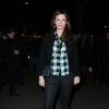 Audrey Marnay, enceinte, arrive à la Chambre de Commerce et d'Industrie pour le défilé Atelier Versace printemps-été 2014. Paris, le 19 janvier 2014.