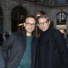 Vincent Perez et Lambert Wilson arrivent au Pavillon Vendôme pour le défilé Cerruti automne-hiver 2014-2015. Paris, le 17 janvier 2014.