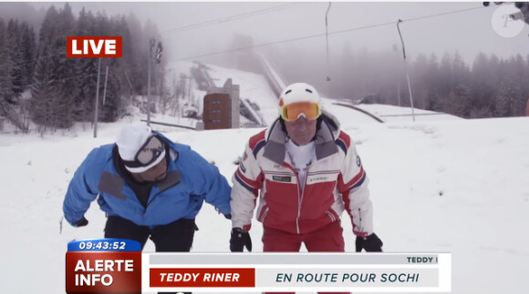 Teddy Riner, en route pour les Jeux olympiques de Sotchi, catégorie saut à ski, s'entraîne sérieusement pour acquérir la bonne technique