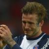 David Beckham en pleurs, après son dernier match sous les couleurs du PSG face à Brest, le 18 mai 2013 au Parc des Princes à Paris