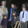 Mimi O'Donnell, la compagne Philip Seymour Hoffman et ses enfants Willa Hoffman, Tallulah Hoffman, Cooper Hoffman lors des obsèques de l'acteur Philip Seymour Hoffman en l’église St. Ignatius de Loyola à New York, le 7 février 2014.