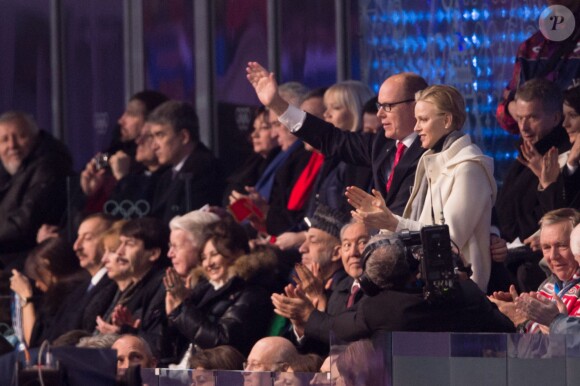 Charlene et Albert de Monaco - Cérémonie d'ouverture des Jeux Olympiques de Stochi, le 7 février 2014.