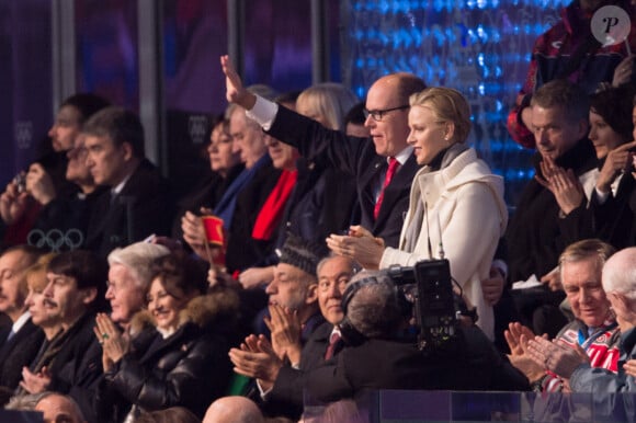 Charlene et Albert de Monaco - Cérémonie d'ouverture des Jeux Olympiques de Stochi, le 7 février 2014.