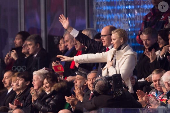 Charlene et Albert de Monaco - Cérémonie d'ouverture des Jeux Olympiques de Stochi, le 7 février 2014.