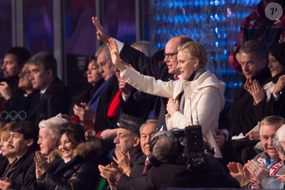 Charlene et Albert de Monaco - Cérémonie d'ouverture des Jeux Olympiques de Stochi, le 7 février 2014.