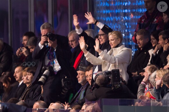 Charlene et Albert de Monaco - Cérémonie d'ouverture des Jeux Olympiques de Stochi, le 7 février 2014.