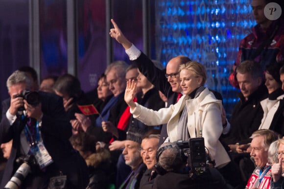 Charlene et Albert de Monaco - Cérémonie d'ouverture des Jeux Olympiques de Stochi, le 7 février 2014.