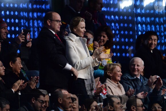 Charlene et Albert de Monaco - Cérémonie d'ouverture des Jeux Olympiques de Stochi, le 7 février 2014.