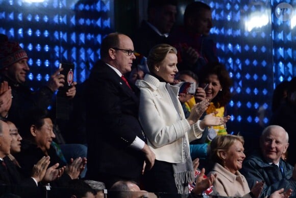 Charlene et Albert de Monaco - Cérémonie d'ouverture des Jeux Olympiques de Stochi, le 7 février 2014.