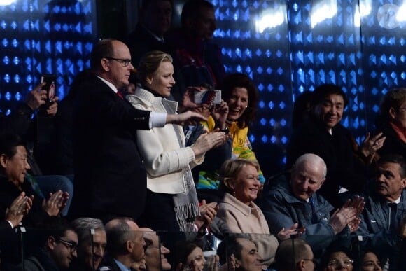 Charlene et Albert de Monaco - Cérémonie d'ouverture des Jeux Olympiques de Stochi, le 7 février 2014.