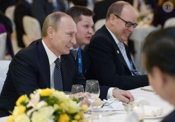 Albert de Monaco assistait à la réception du CIO en compagnie de Thomas Bach, son président, et Vladimir Poutine - Réception du Comité international olympique (CIO) à Sotchi en Russie le 6 février 2014.