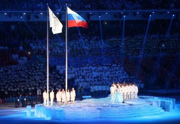 - Cérémonie d'ouverture des XXIIème jeux olympiques d'hiver à Sotchi en Russie le 7 février 2014.  ITAR-TASS: SOCHI, RUSSIA. FEBRUARY 7, 2014. Soprano Anna Netrebko (C) performing the Olympic anthem during the opening ceremony of the Sochi 2014 Olympic Games at the Fisht Olympic Stadium. (Photo ITAR-TASS/ Stanislav Krasilnikov)08/02/2014 - Sotchi