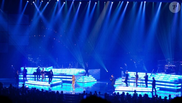 Céline Dion sur la scène du Colosseum du Caesars Palace à Las Vegas, lors de son retour pour une seconde résidence permanente, le 15 mars 2011.