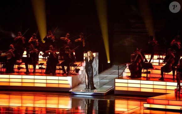Céline Dion sur la scène du Colosseum du Caesars Palace à Las Vegas, lors de son retour pour une seconde résidence permanente, le 15 mars 2011.