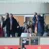 Dmitri Rybolovlev, devant sa fille Ekaterina, et le prince Albert de Monaco, devant sa femme Charlene et son neveu Pierre Casiraghi, vibrant devant une occasion lors du match ASM - PSG au Stade Louis-II le 9 février 2014, qui s'est soldé sur un match nul (1-1).
