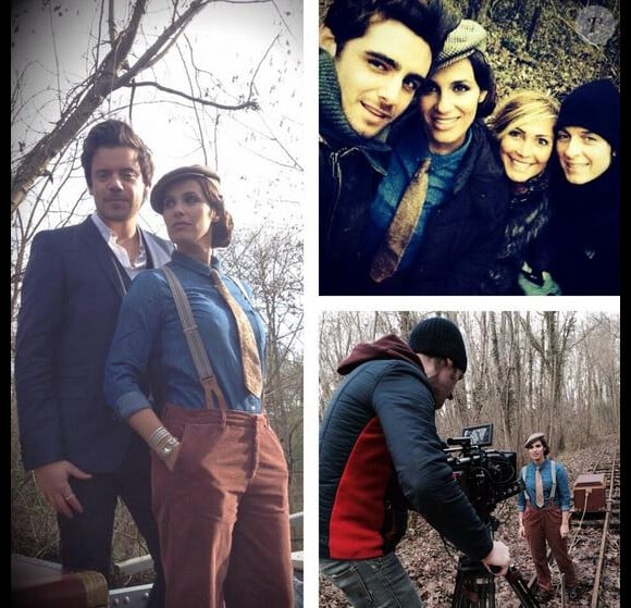 Elisa Tovati et Brice Conrad sur le tournage du clip Tout le temps, 31 janvier 2014.
