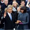 Barack Obama lors de son investiture au Capitol de Washington devant son épouse Michelle Obama le 21 janvier 2013