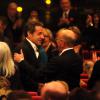 Exclusif- Nicolas Sarkozy assiste au concert de sa femme Carla Bruni au palais des festivals à Cannes. Il a été accueilli par le président du conseil général des Alpes-Maritimes Éric Ciotti et le député David Lisnard. Le 14 février 2014