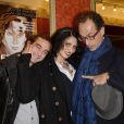 Ludovic Chancel et sa femme Sylvie Ortega Munos et Emmanuel de Brantes lors de la générale de la pièce "Edith S." au théâtre Déjazet à Paris le 03 février 2014