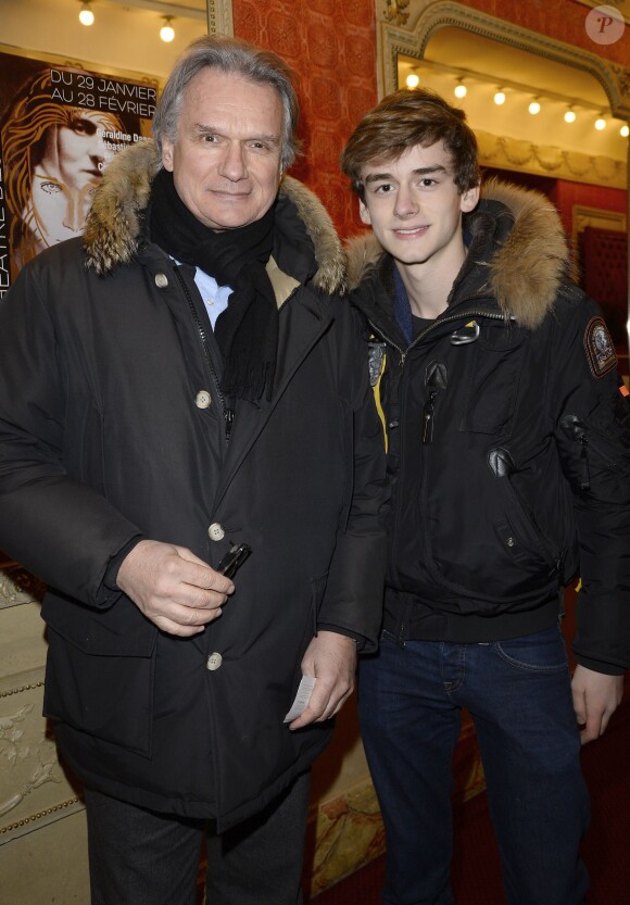 François-Éric Gendron et son fils Maxime lors de la générale de la pièce "Edith S." au théâtre Déjazet à Paris le 03 février 2014