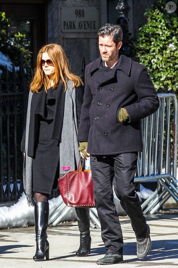 Amy Adams et Darren Le Gallo lors des funérailles de Philip Seymour Hoffman à New York le 7 février 2014
