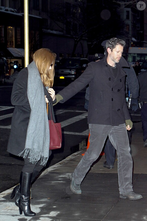 Amy Adams et Darren Le Gallo lors de la veillée funèbre de Philip Seymour Hoffman à New York le 6 février 2014