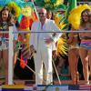 Jennifer Lopez, Pitbull, et Claudia Leite sur le tournage d'un clip pour la "FIFA World Cup Brazil" à Fort Lauderdale, le 11 février 2014.