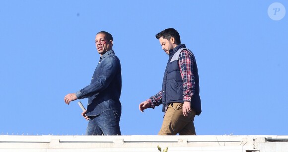 Exclusif - JoeyStarr en tournage avec Manu Payet de 36 Heures à tuer de Tristan Aurouet, le 11 février 2014 à Cannes.