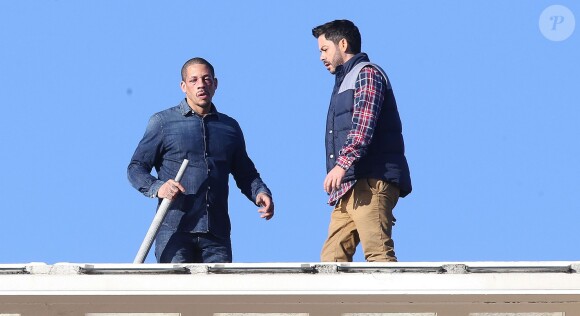 Exclusif - JoeyStarr en tournage avec Manu Payet de 36 Heures à tuer de Tristan Aurouet, le 11 février 2014 à Cannes.