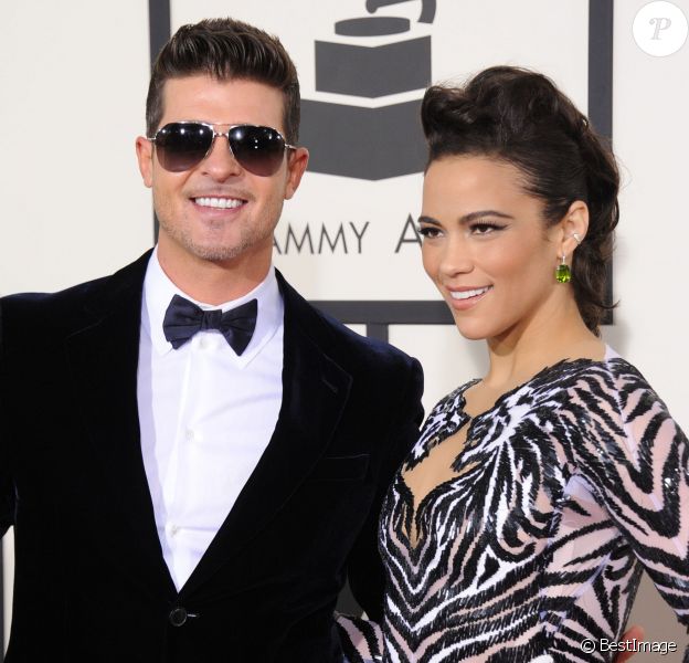 Robin Thicke et sa femme Paula Patton à la 56e cérémonie des Grammy Awards à Los Angeles, le 26 janvier 2014.