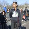 Karine le Marchand, au départ du Semi-Marathon de Paris pour l'association Naked Heat Foundation le 2 mars 2014
