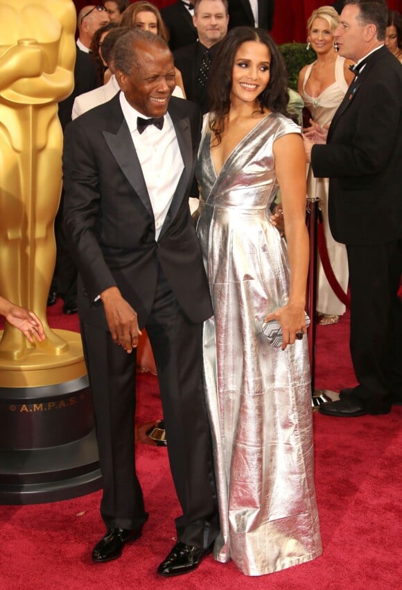 Sidney Poitier et sa fille Sydney Tamiia Poitier lors de la 86e cérémonie des Oscars, Los Angeles, le 2 mars.