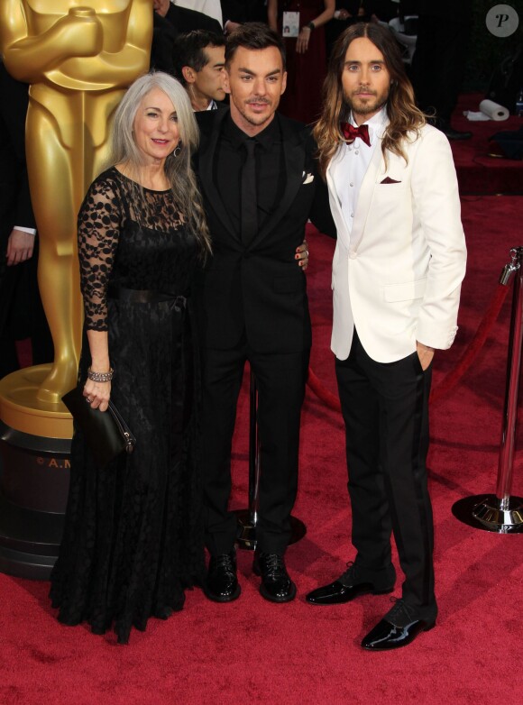 Constance Leto et ses fils Shannon Leto et Jared Leto lors de la 86e cérémonie des Oscars, Los Angeles, le 2 mars.