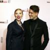 Scarlett Johansson (César d'honneur) et son fiancé Romain Dauriac lors de la 39e cérémonie des César au théâtre du Châtelet à Paris, le 28 Février 2014.