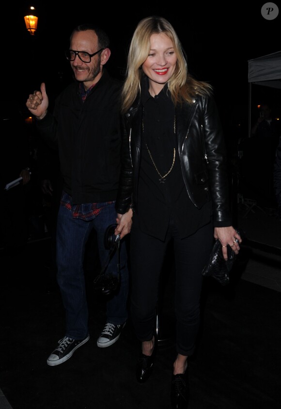 Terry Richardson et Kate Moss arrivent au 11e anniversaire de la marque Eleven Paris à la Gaité Lyrique à Paris, le 4 mars 2014.