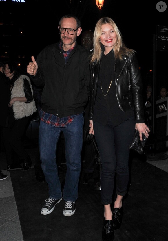 Terry Richardson et Kate Moss arrivent au 11e anniversaire de la marque Eleven Paris à la Gaité Lyrique à Paris, le 4 mars 2014.